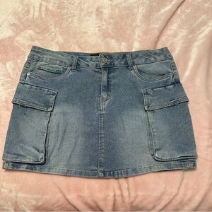 Denim Cargo Mini Skirt